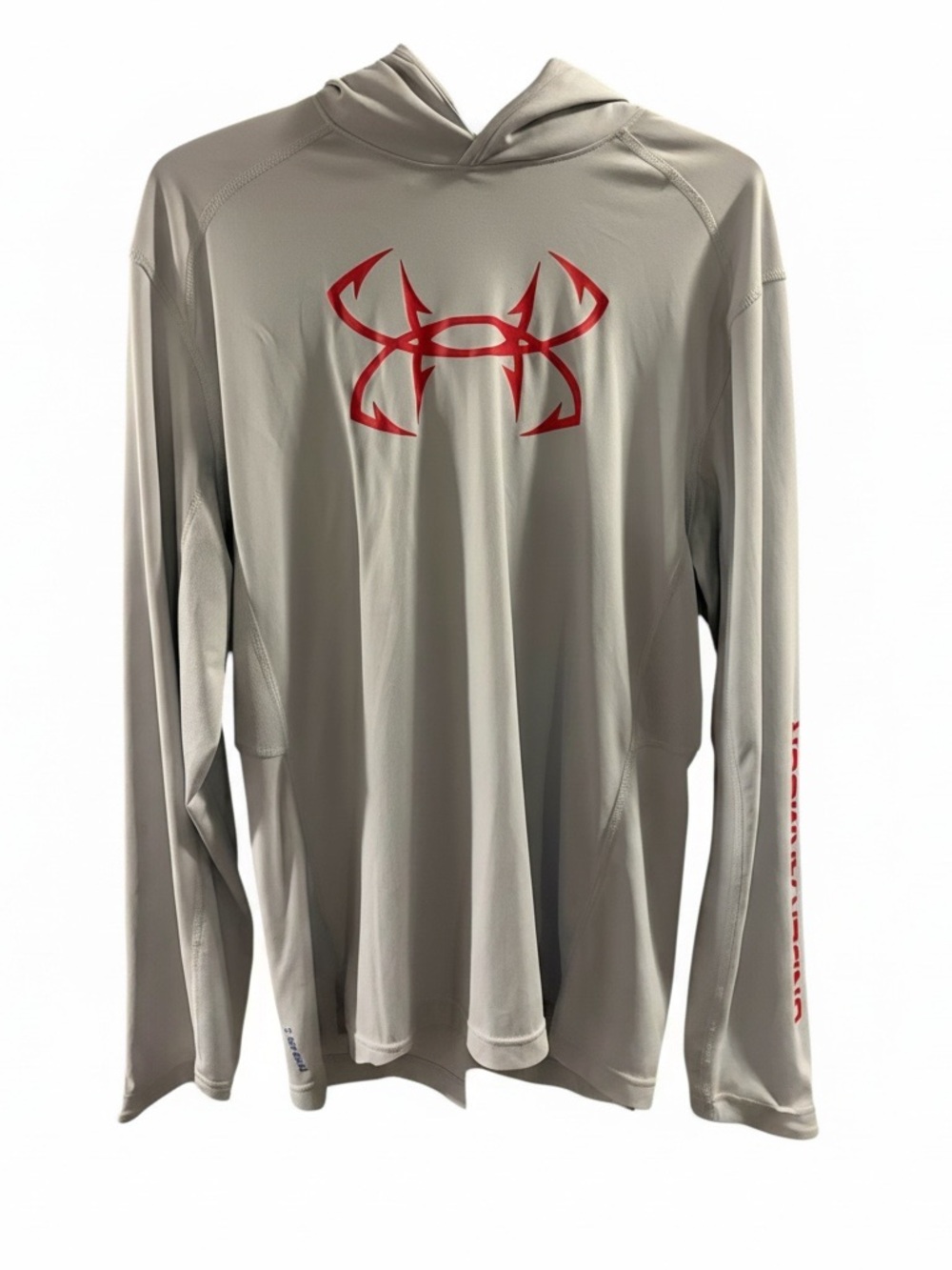 Under Armour Light Gray Hooded Performance Shirt with Red Logo Size L